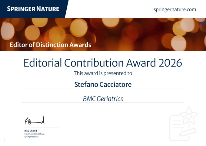 Springer Nature Editorial Contribution Award 2026 presented to Stefano Cacciatore